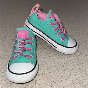 Converse All Star Teal & Pink Low Top Sneakers Toddler Size 6